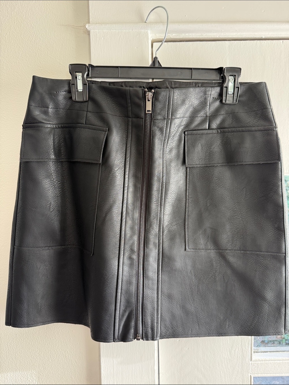 Shinestar Black Faux Leather Mini Skirt with Front Zip